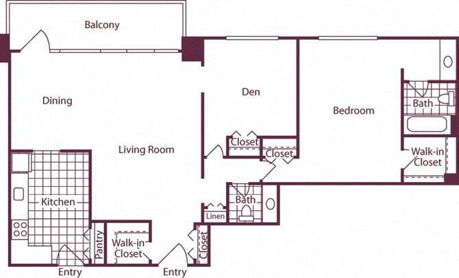 Floor Plan - 1 Bedroom + Den, 1.5 Bath 1186 SF A16