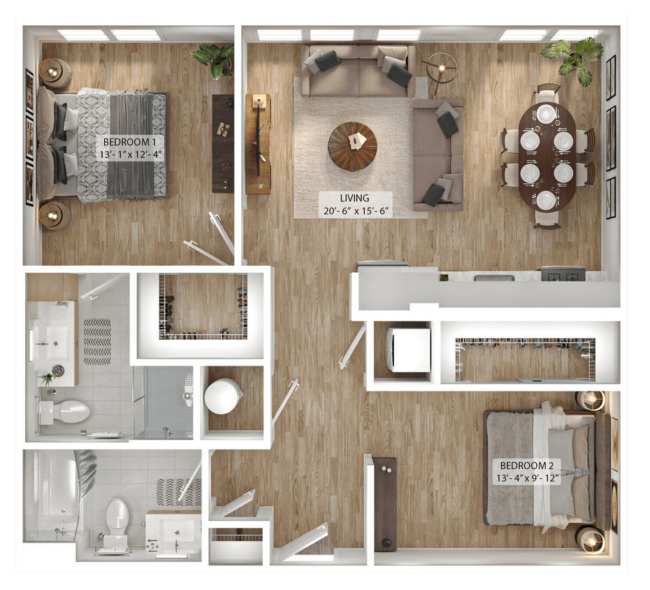 Floor Plan - 1 Bed/2 Bath Den-A3D
