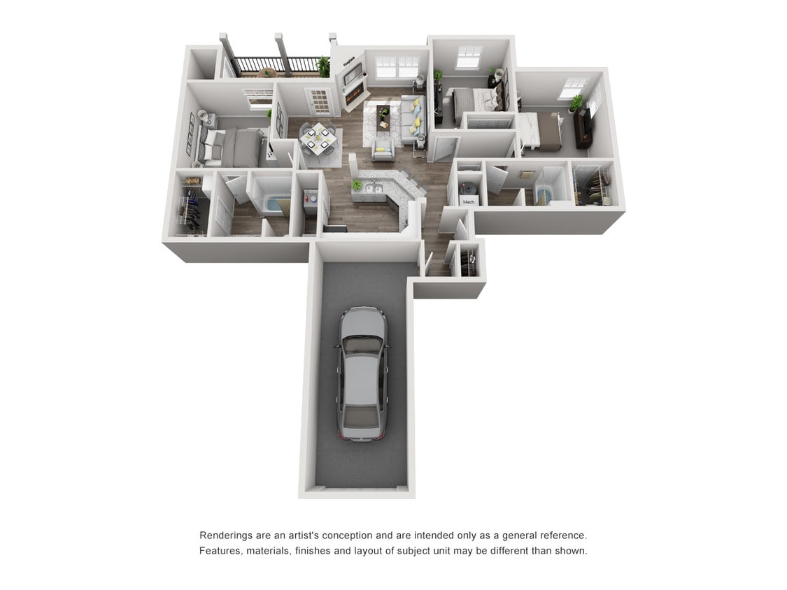 Juniper - 3BR 2 BA - 1,195 SF - Juniper - Attached Garage