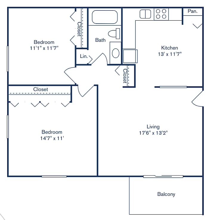 2x1_858_sqft[1] - 2 Bedroom, 1 Bath (858 sqft.) - North