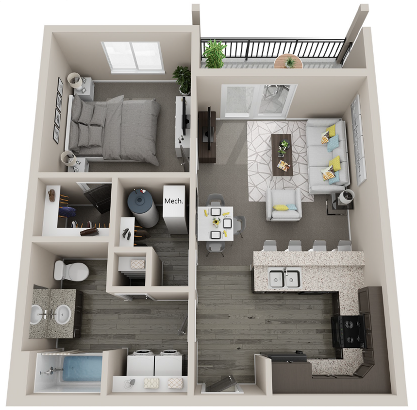 Floor Plan - 1 Bedroom 1 Bathroom Apartment