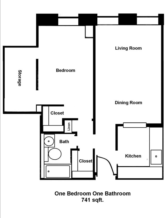 Floor Plan - Mass Mills II 1BR/1BA