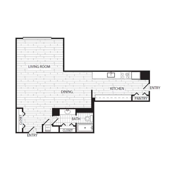 Floor Plan - Studio, 1 Bath 697 SF E4G