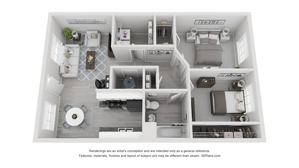 A 3D floor plan rendering of The Pittsburg - The Pittsburg