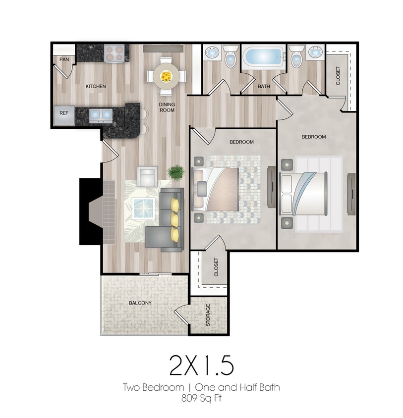 2x1.5 809 Sq Ft - 2-1.5