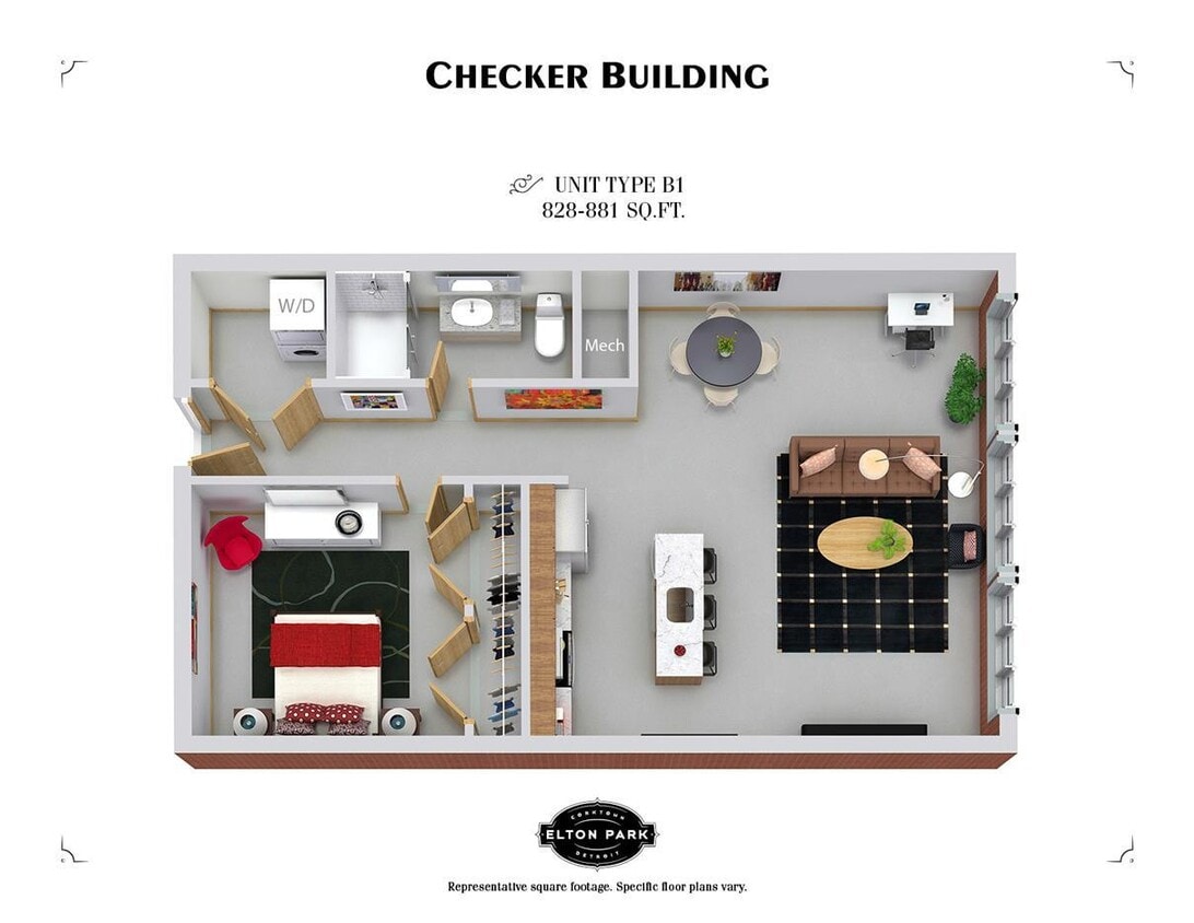 Floor Plan - The Checker - 1 Bed 1 Bath