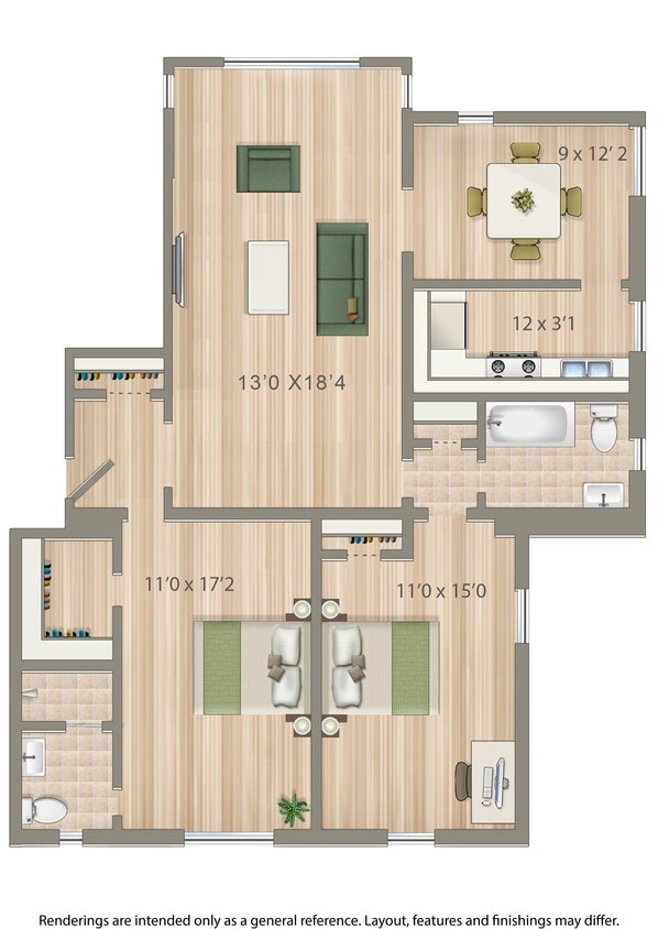 Floor Plan - 2 Bedroom 2 Bath A