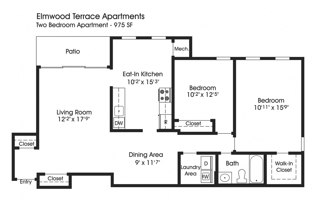 Floor Plan - 2BR 1BA (975sf)