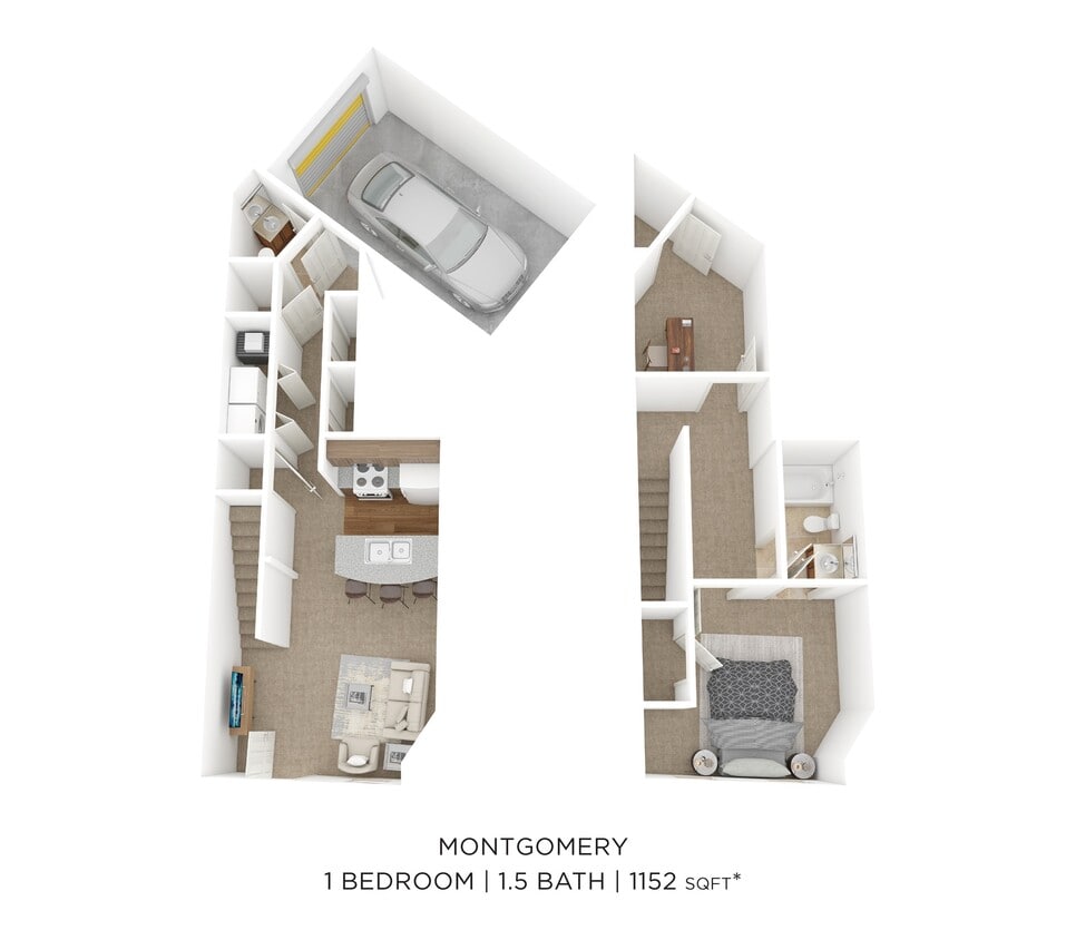 Floor Plan - One Bedroom 1.5 Bath w/ Den Townhome- Montgomery