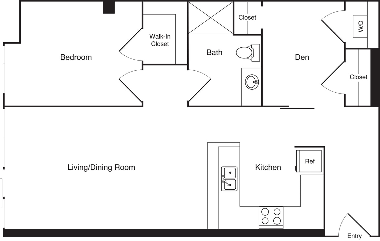 Floor Plan - 1x1+Den - D