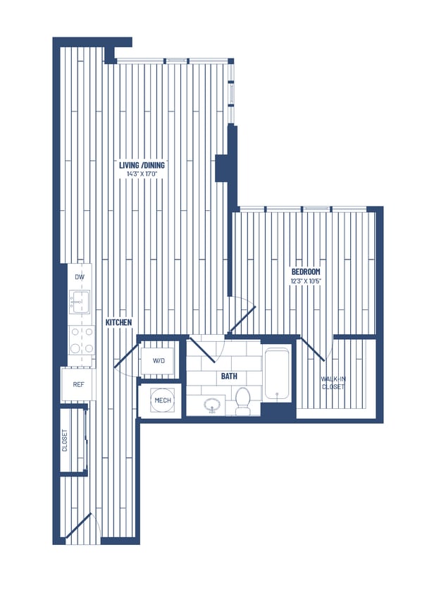 Floor Plan - 1 Bed/1 Bath-H1E