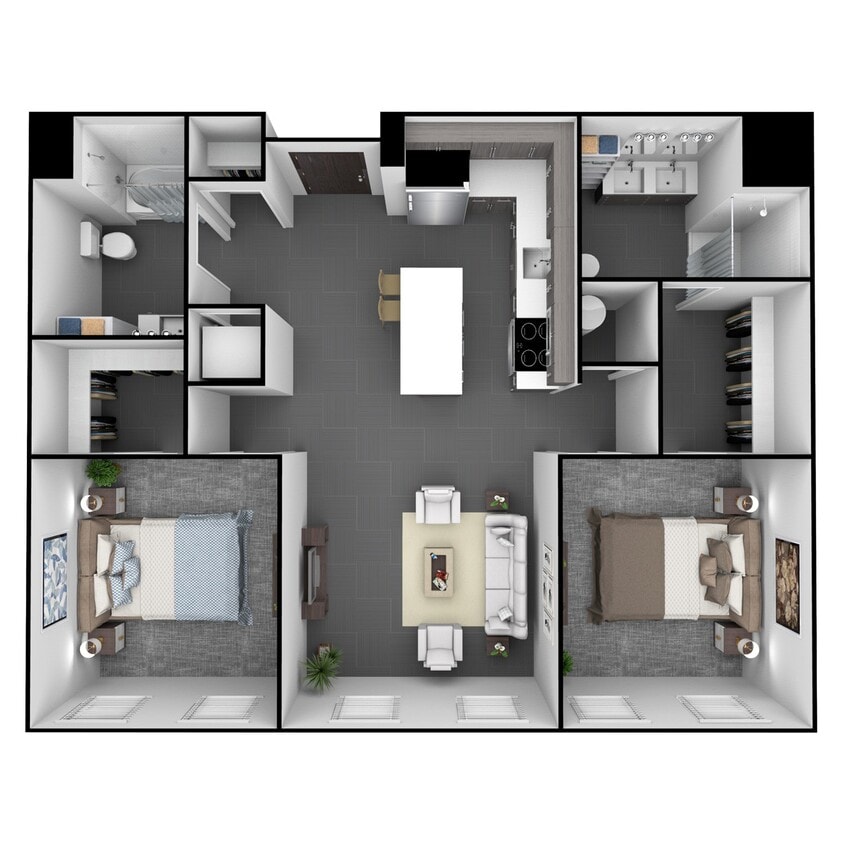 Floor Plan - 2 Bedroom, 2 Bathroom 1049 SF