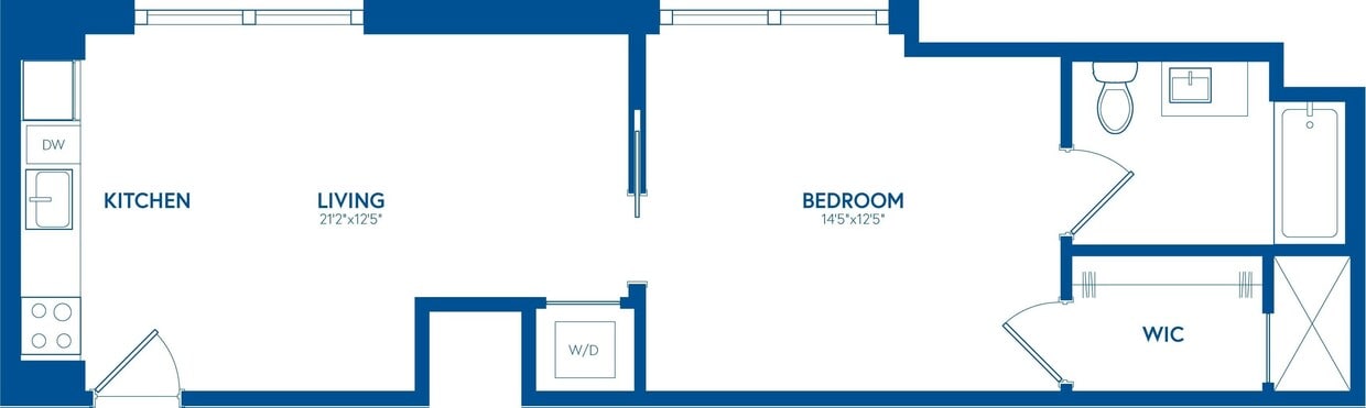 Floor Plan - 1 Bedroom, 1 Bath - 637
