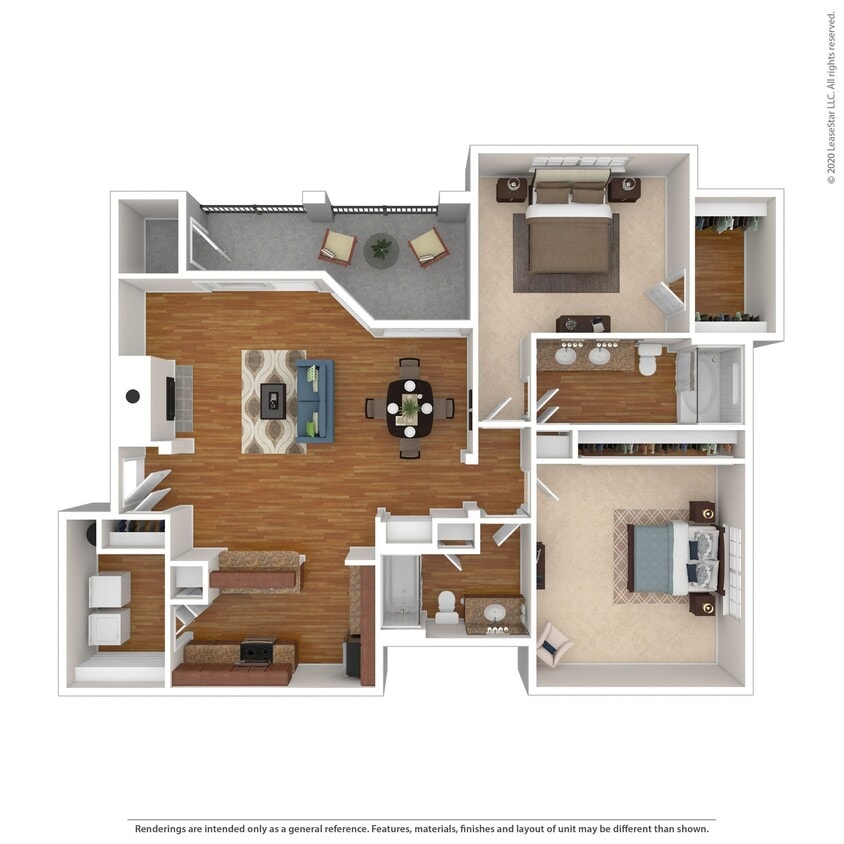 Floor Plan - 2 Bed 2 Bath 1457 SqFt (1313 Net)