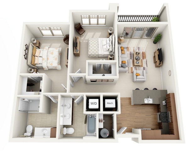 Floor Plan 2B | Wells Street Station | Apartments in Delafield, WI - 2B