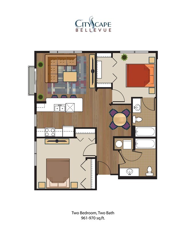Floor Plan - Midrise - 2 Bed, 2 Bath