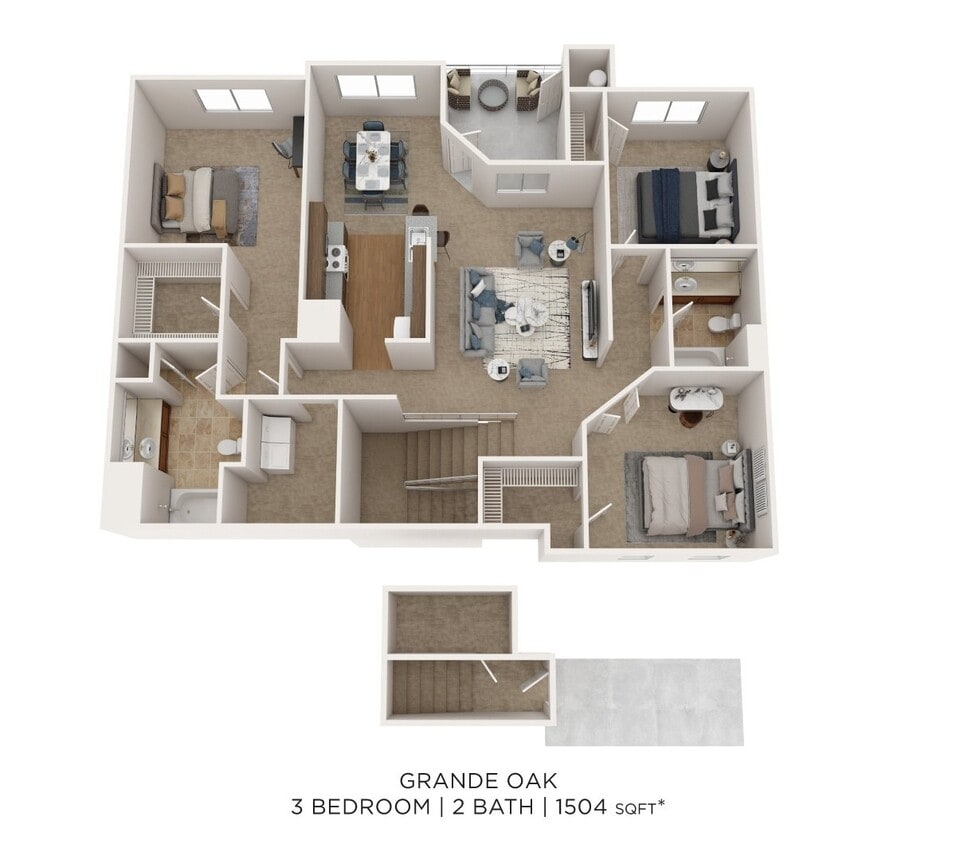 Floor Plan - Three Bedroom 2 Bath - 1,504 sqft