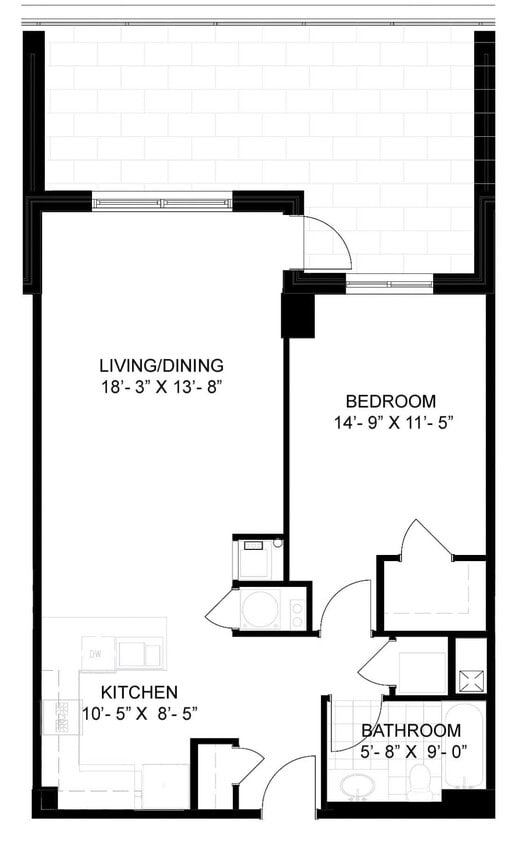 Floor Plan - 1 Bed/1 Bath-A02