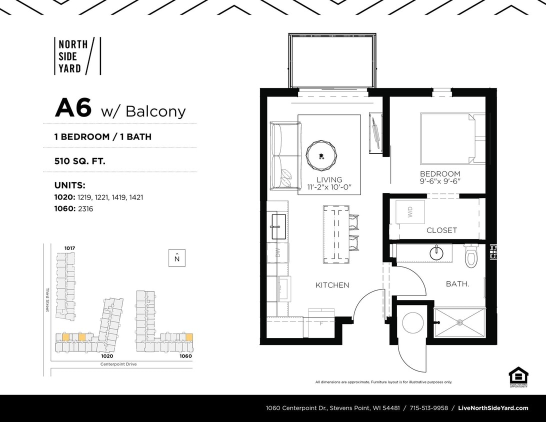 Floor Plan - A6 - 1 Bed / 1 Bath