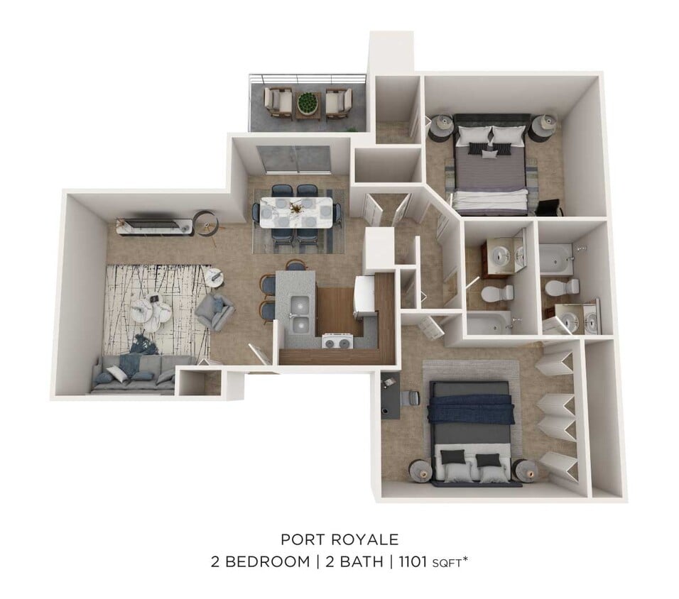 Floor Plan - Two Bedroom 2 Bath-1101 sqft