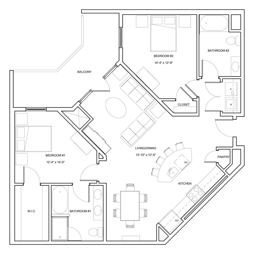 Floor Plan - 2 Bed/2 Bath-B3-B-Seneca