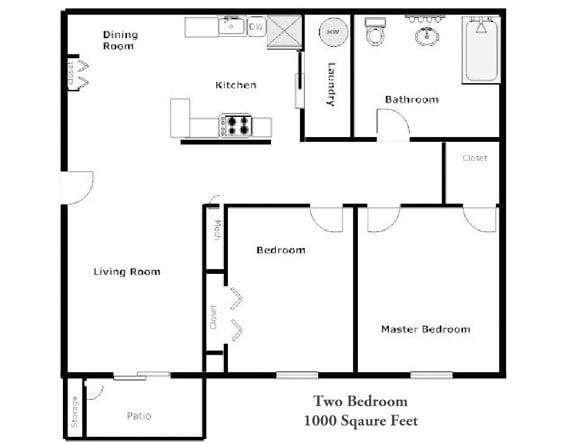2BR/1BA - Two Bedroom