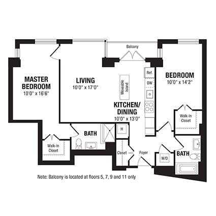 Floor Plan - 2 Bed/2 Bath-B1