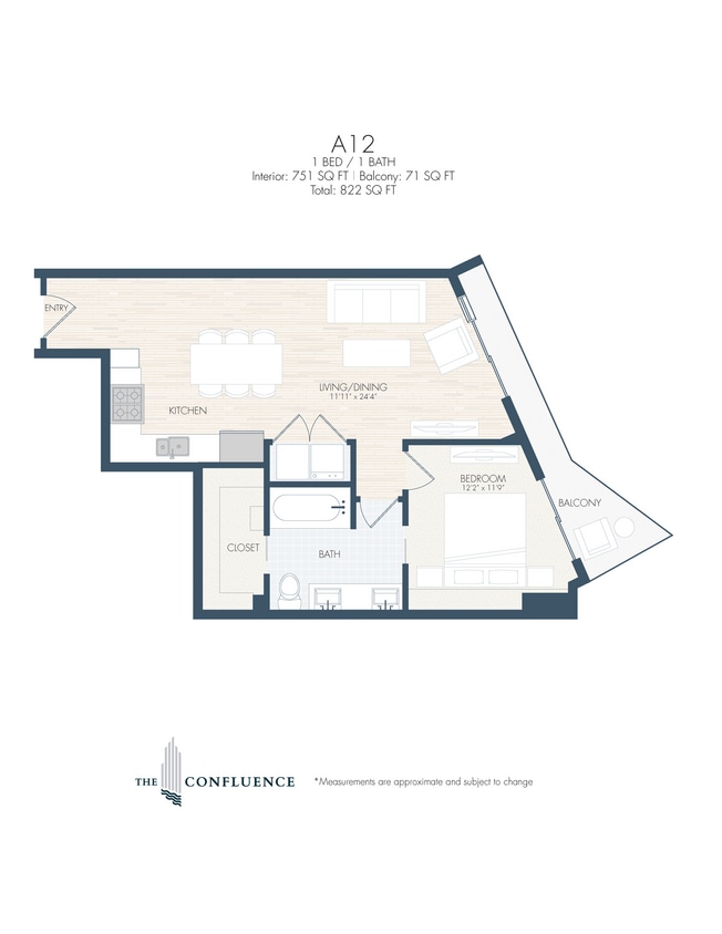 Floor Plan - A12 | Tower 1 Bedroom