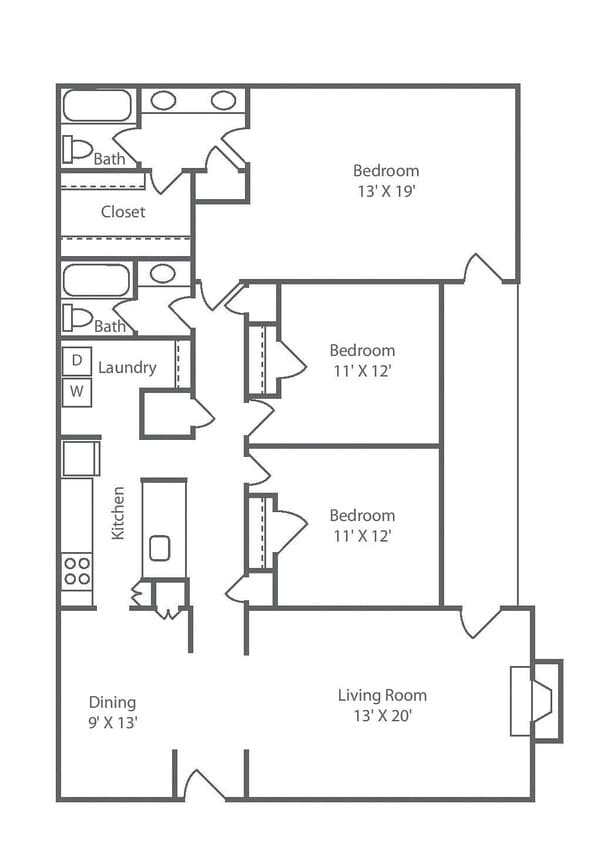Floor Plan - 3 Bedroom 2 Bath