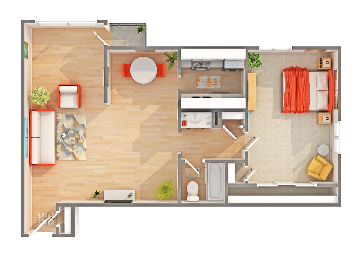 1BR x 1BA with Sunrise View - B Floorplan - 1 BR x 1 BA with Sunrise View - B