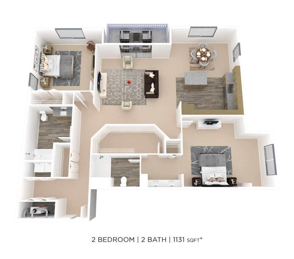 Floor Plan - Two Bedroom 2 Bath- 1,131 sqft