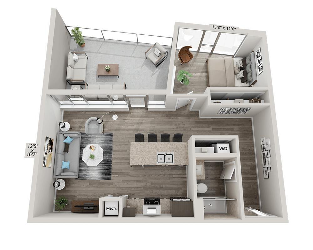 Floor Plan - One Bedroom A1AB-PH