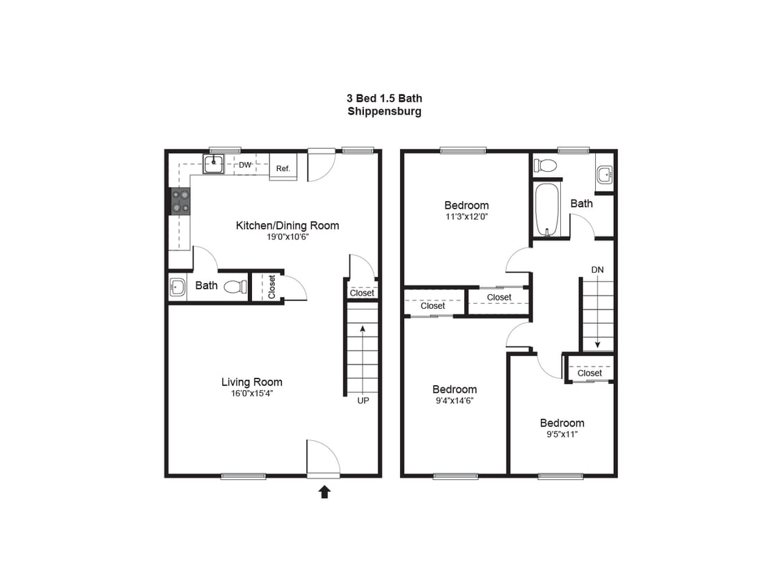 Three Bedroom 1.5 Bathroom - Three Bedroom Townhome