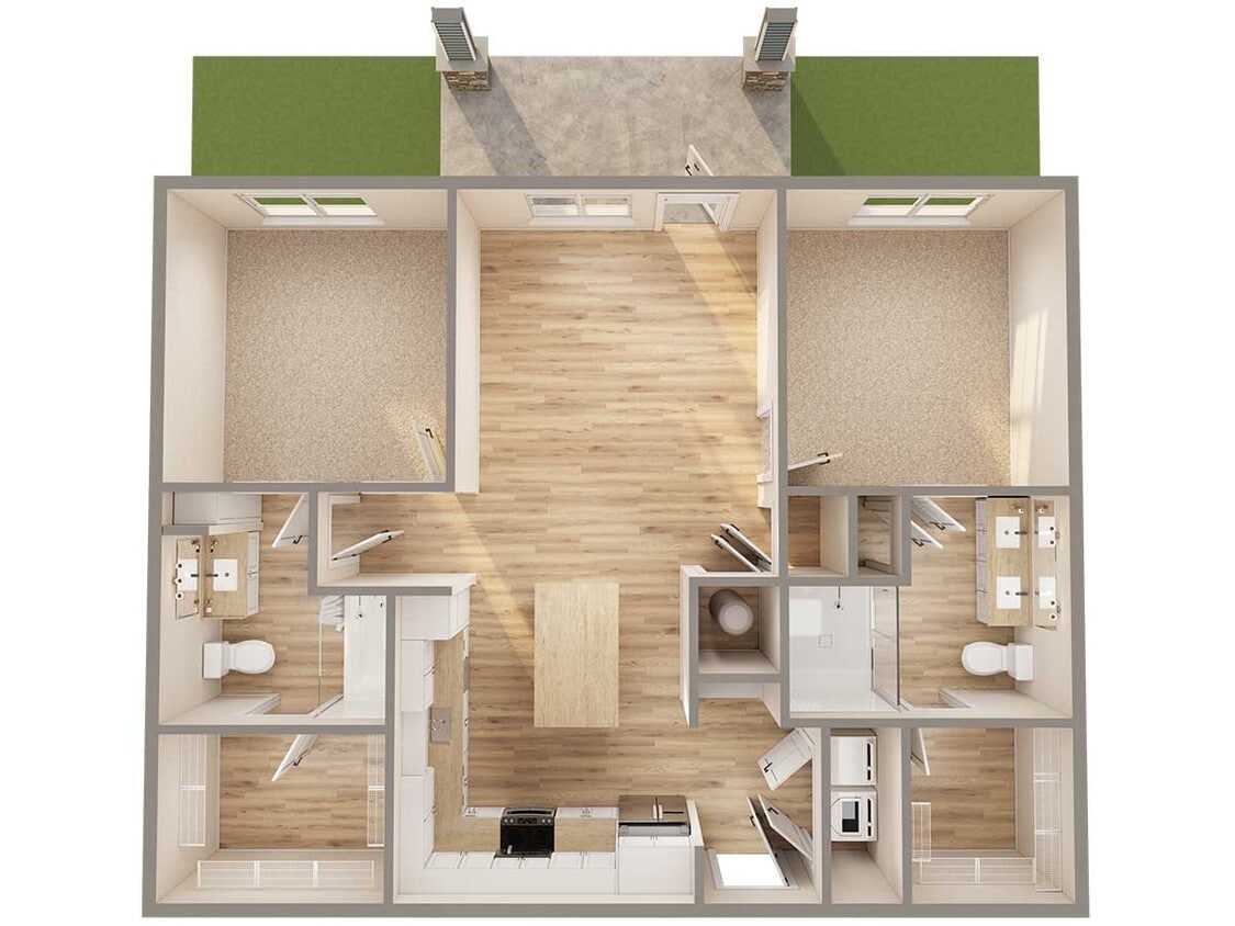 Discover comfortable living with this stylish two-bedroom floor plan featuring an open concept layout. - B3