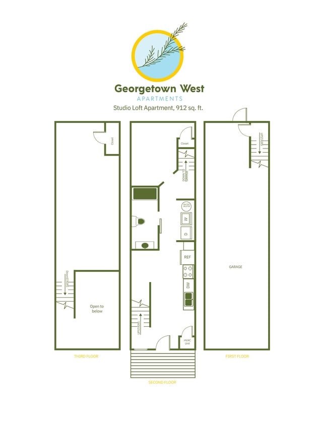 Floor Plan - Studio, 1 Bath Loft - 912 sq ft 