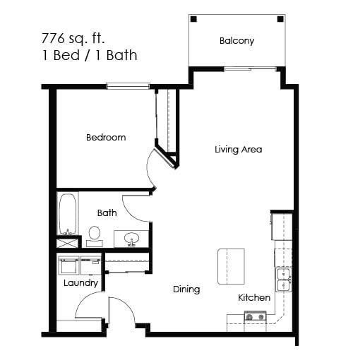 Floor Plan - 1 Bed / 1 Bath 776 sq ft 2nd/3rd Floor