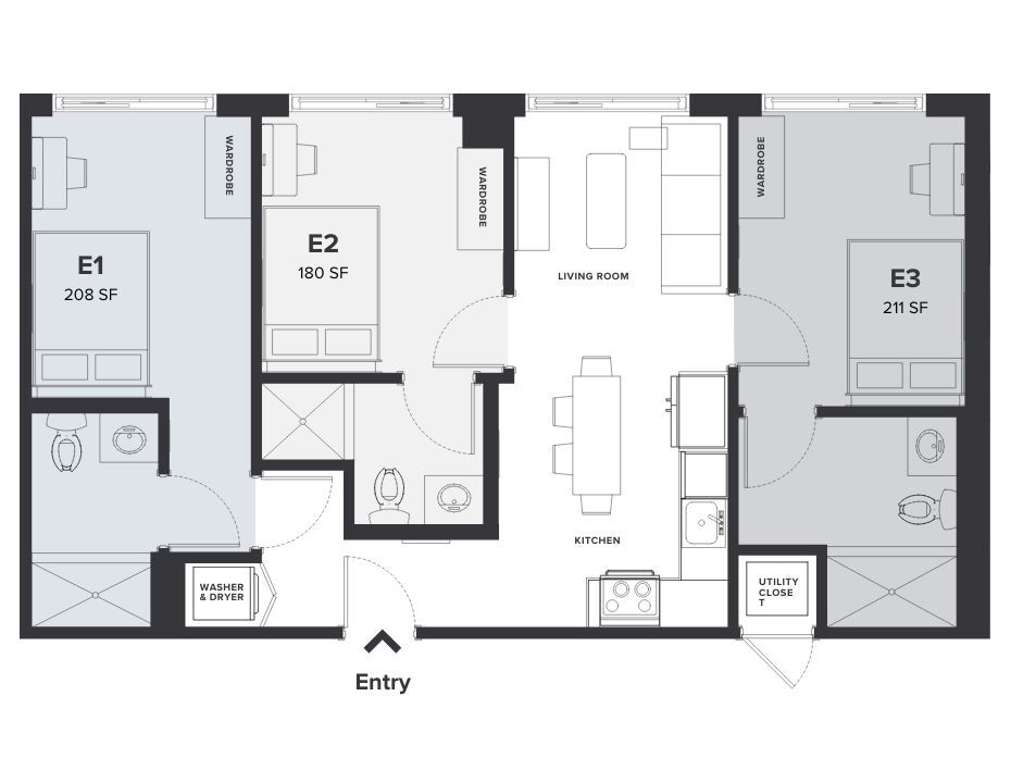 Floor Plan - C1: Rent-By-Bedroom