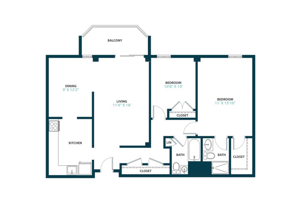 Floor Plan - Two Bed Two Bath 