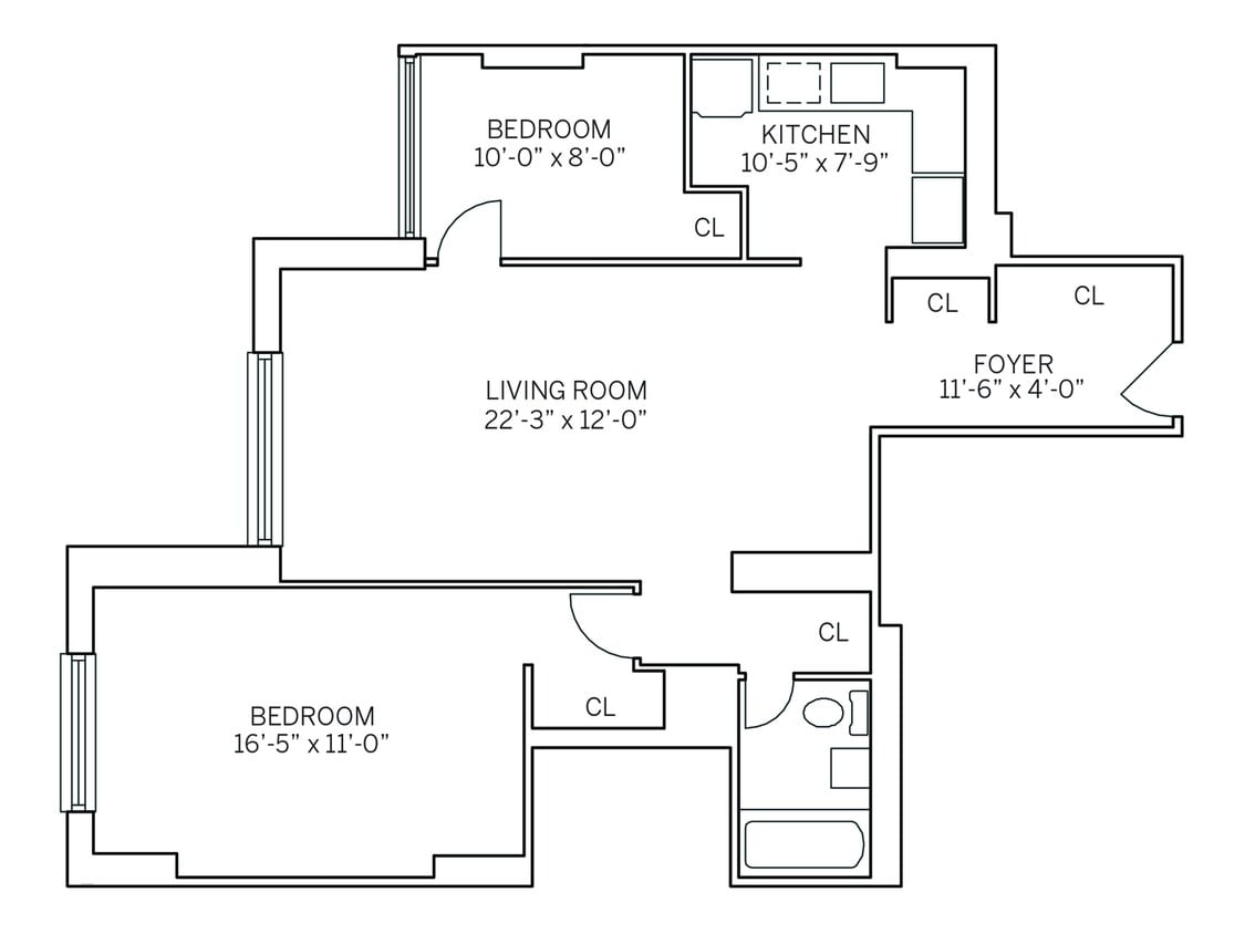 Floor Plan - PARKSIDE EAST - Converted 2 Bedroom One Bathroom