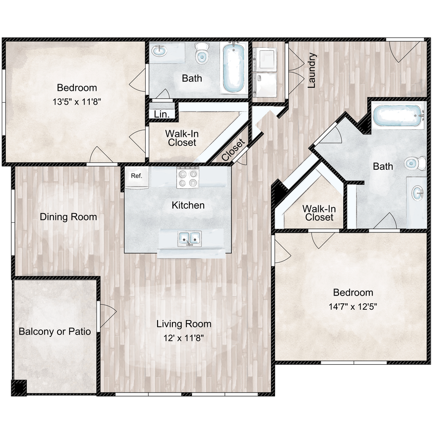 Floor Plan - 2x2 - 1211 sqft