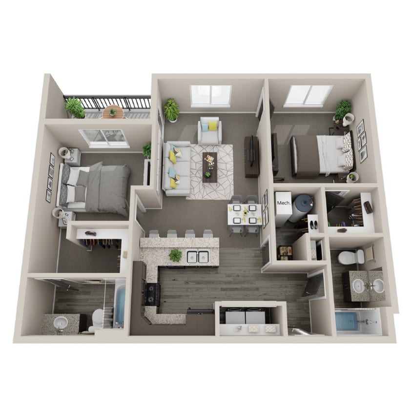 2 Bedroom 2 Bathroom Apartment Floorplan - 2 Bedroom 2 Bathroom Apartment (B)