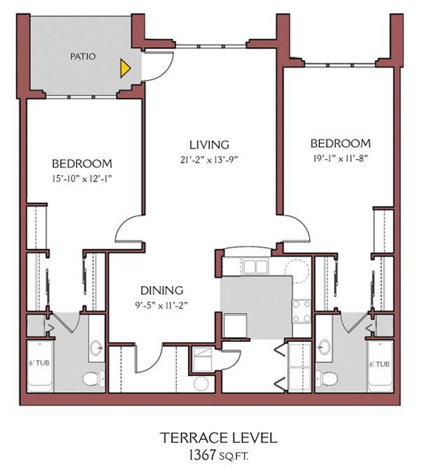 Floor Plan - 2 Bed/2 Bath (Terrace) - Fully Upgraded