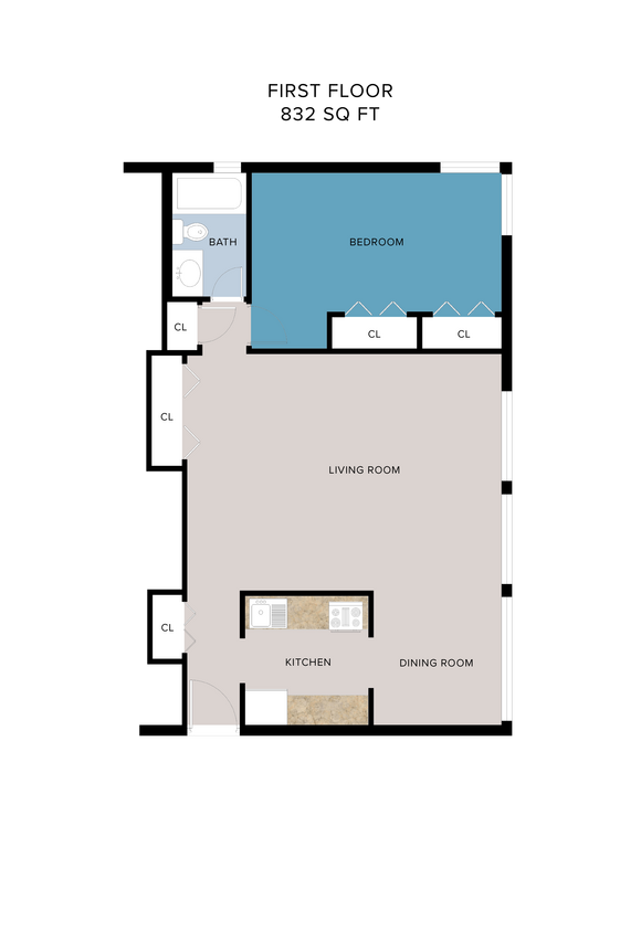 Floor Plan - (R0B3R) 1 Bedroom  With or Without Balcony