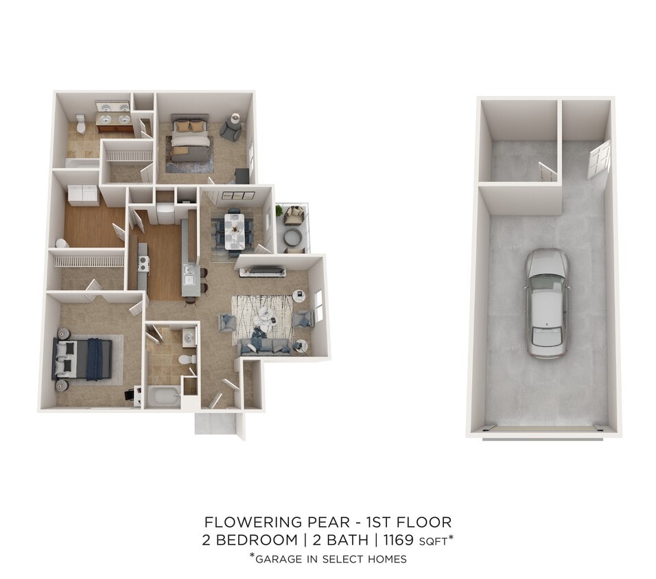Floor Plan - Flowering Pear - 2 Bedroom 2 Bath 1169 SqFt