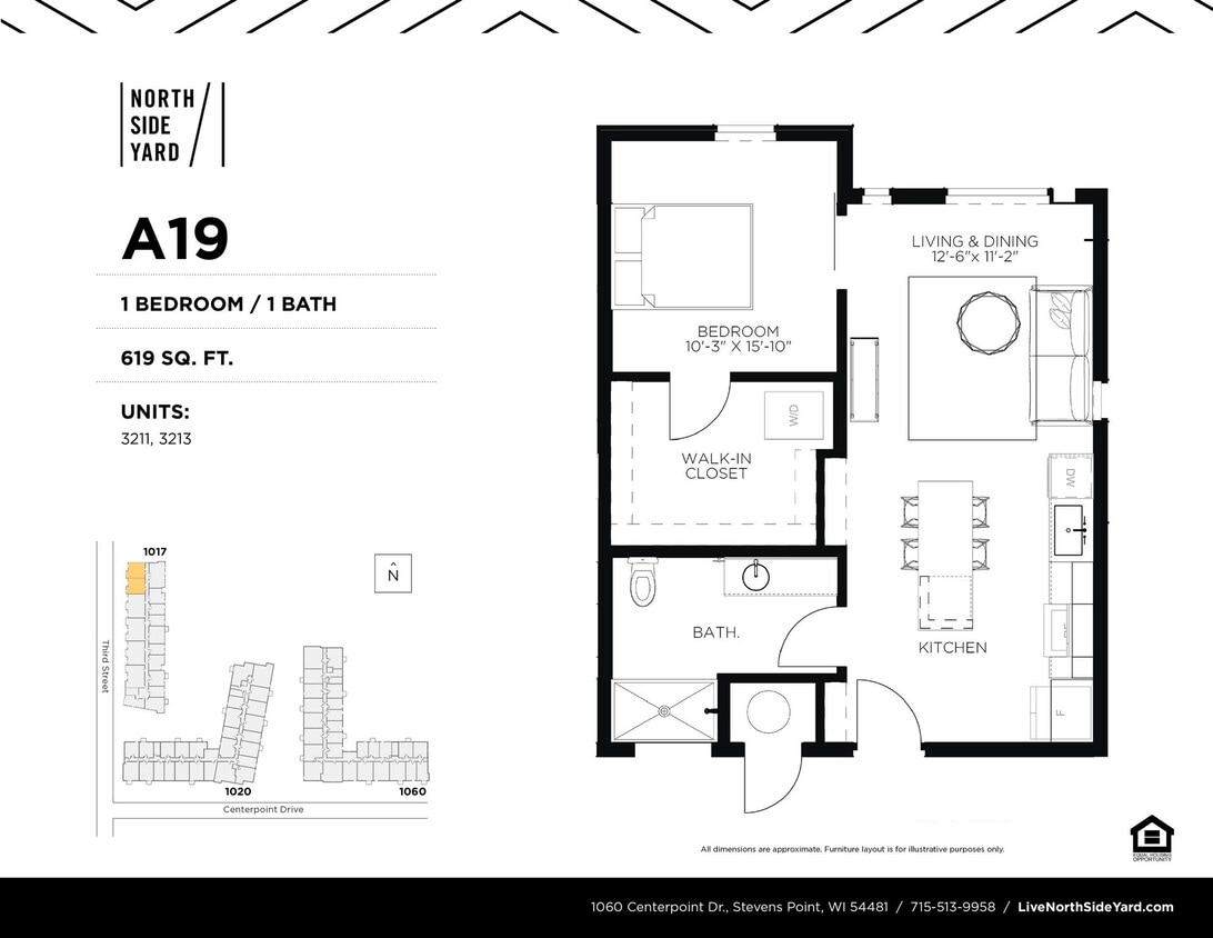 Floor Plan - A19 - 1 Bed / 1 Bath 