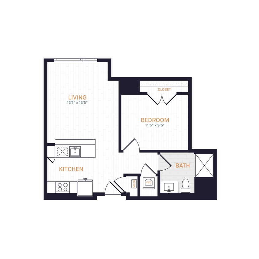 Floor Plan - J2.3 | 1 Bed | 1 Bath