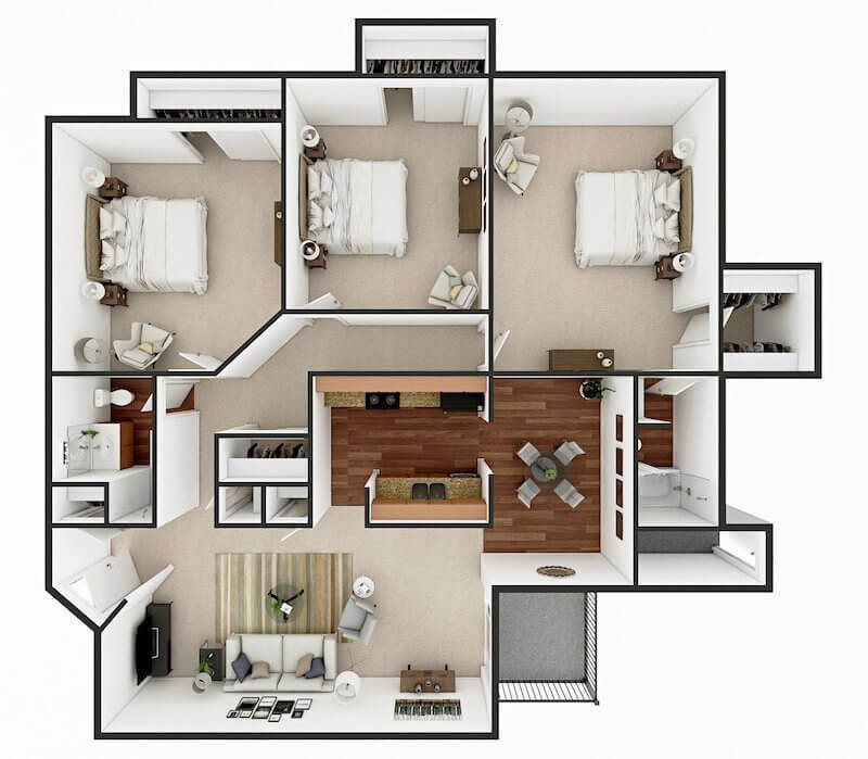 Floor Plan - Three Bedroom Two Bath