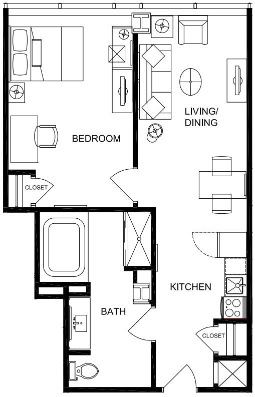 Floor Plan - 1 Bedroom with Whirlpool