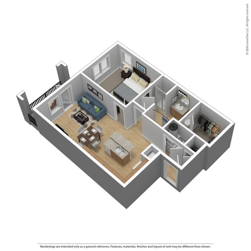 Floor Plan - 1 Bed 1 Bath 804 SqFt (744 Net)