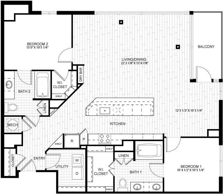 Floor Plan - 2 Bed/2 Bath-T_C07